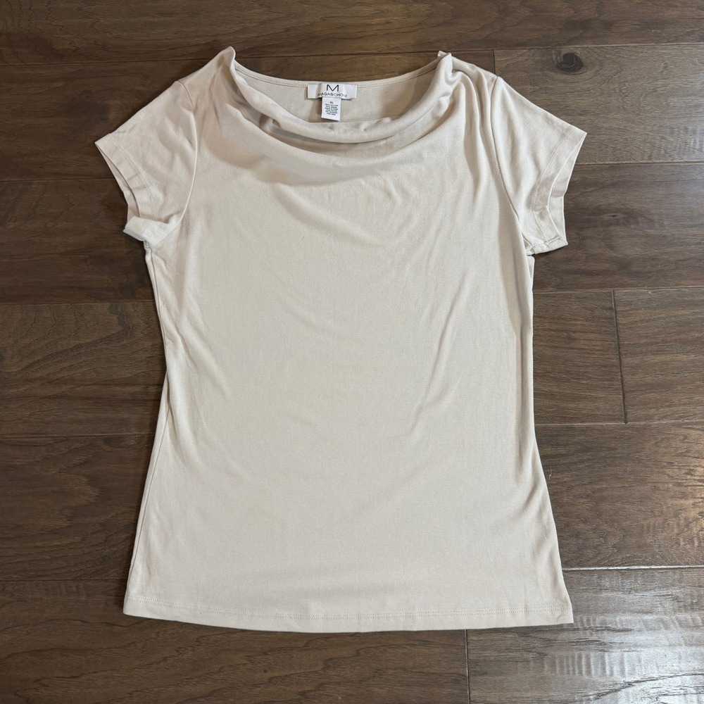 Magaschoni Beige Cowl Neck Short Sleeve Top Cotton Modal Blend‎ Size XL